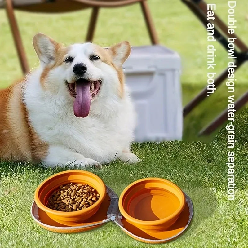 Bear Paw Foldable Pet Bowl: Heat-Resistant Silicone / Dual Bowls for Food & Water Separation / Explosion-Proof Zipper Storage Bag, Lightweight & Portable, Essential for Pet Eating & Drinking on Camping & Walks!(brown)