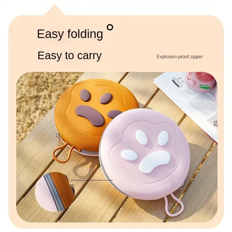 Bear Paw Foldable Pet Bowl: Heat-Resistant Silicone / Dual Bowls for Food & Water Separation / Explosion-Proof Zipper Storage Bag, Lightweight & Portable, Essential for Pet Eating & Drinking on Camping & Walks!(brown)
