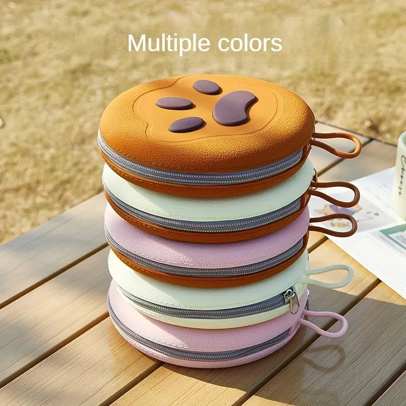 Bear Paw Foldable Pet Bowl: Heat-Resistant Silicone / Dual Bowls for Food & Water Separation / Explosion-Proof Zipper Storage Bag, Lightweight & Portable, Essential for Pet Eating & Drinking on Camping & Walks!(brown)