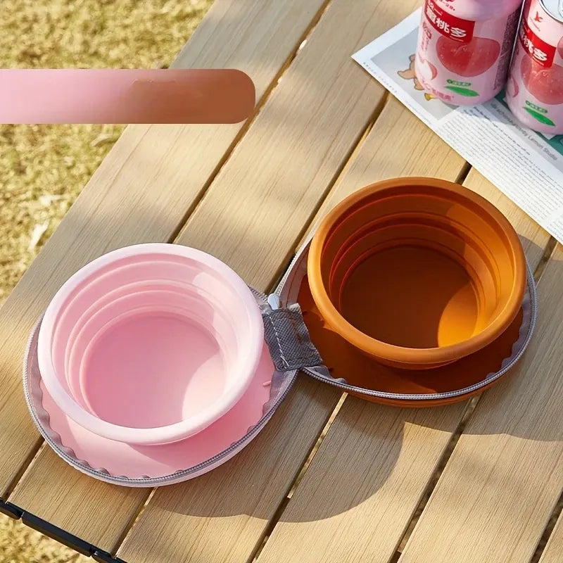 Bear Paw Foldable Pet Bowl: Heat-Resistant Silicone / Dual Bowls for Food & Water Separation / Explosion-Proof Zipper Storage Bag, Lightweight & Portable, Essential for Pet Eating & Drinking on Camping & Walks!(brown)