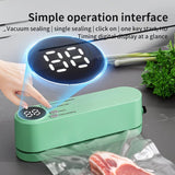 beige.USB Rechargeable Portable Vacuum Sealer, includes sealing bags and a rapid vacuum pump. Space-saving design, suitable for vacuum packing snacks, meat, fruits, and vegetables for food preservation.