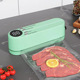 beige.USB Rechargeable Portable Vacuum Sealer, includes sealing bags and a rapid vacuum pump. Space-saving design, suitable for vacuum packing snacks, meat, fruits, and vegetables for food preservation.