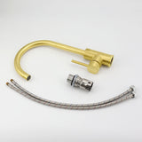 Brushed Gold Round Kitchen Mixer Sink Tap 360° Swivel Laundry Basin Faucet Spout