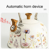 Flower Pattern Whistling Kettle, Vintage Stove Top Tea Pot With Anti Hot Handle for Gas Hob and Induction Stoves, 3 L
