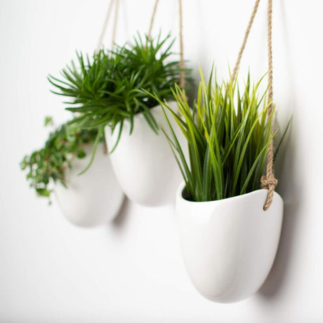 Set of 3 white ceramic wall pots - Fei Yu