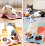 Cat food bowl, double cat food bowl, stainless steel cat bowl, non-slip, cat food bowls, stainless steel cat bowl set, cat food bowl