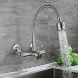Wall Mounted Kitchen Faucet, Food Grade 304 Stainless Steel Material, 360° Rotatable Wall Mounted Kitchen Faucet 12CM-18CM Mounting Hole