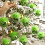 Christmas decorations for indoor use: 12 pcs cute Grinch Christmas tree baubles with fluffy green hair, glittering Grinch Christmas baubles for the Christmas tree-tfrf