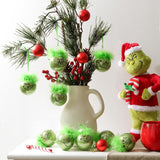 Christmas decorations for indoor use: 12 pcs cute Grinch Christmas tree baubles with fluffy green hair, glittering Grinch Christmas baubles for the Christmas tree-tfrf