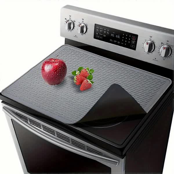 Extra Large Silicone Stove Protector Mat - Heat Resistant Protector for Electric Stove, Non-Slip Dish Mat for Kitchen Black