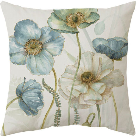 4 Pack Outdoor Cushion Cover, Waterproof Yellow and Blue Flowers Pattern Sofa Pillowcase for Patio Garden Living Room Bedroom Decoration, 45 x 45cm