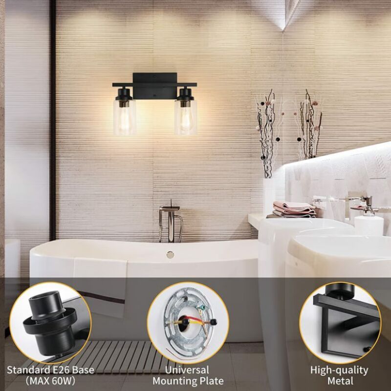 Black Vanity Light Glass Shade Wall Lamp Vintage Style Indoor Wall Sconces for Bathroom