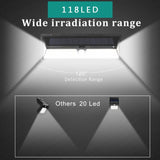 Solar Wall Light 118 LED PIR Motion Sensor IP65 Waterproof Outdoor Garden Light 1000 Lumens