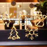 Christmas Window Lights, Hanging Christmas Window Light with Suction Cup, Battery Operated Hanging Lamp Decorations for Holiday Store Snowman