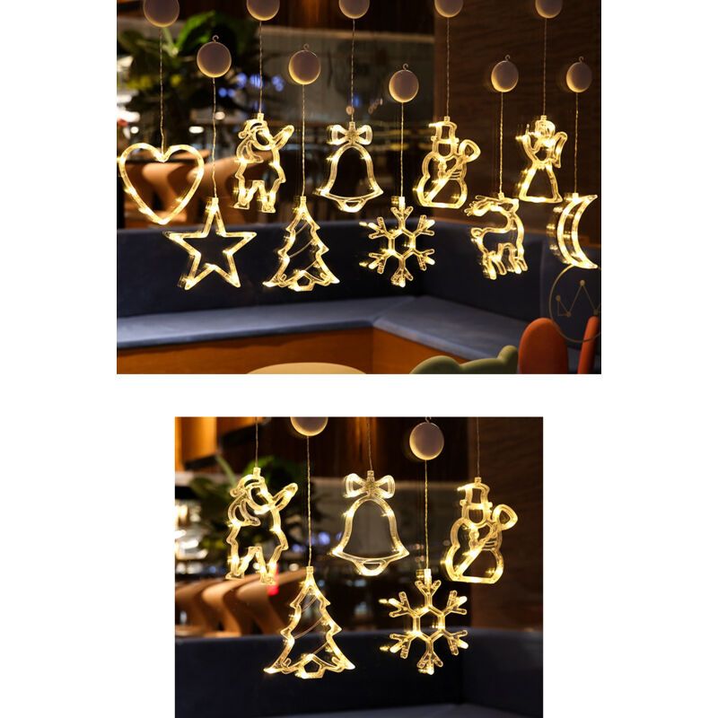 Christmas Window Lights, Hanging Christmas Window Light with Suction Cup, Battery Operated Hanging Lamp Decorations for Holiday Store Snowman