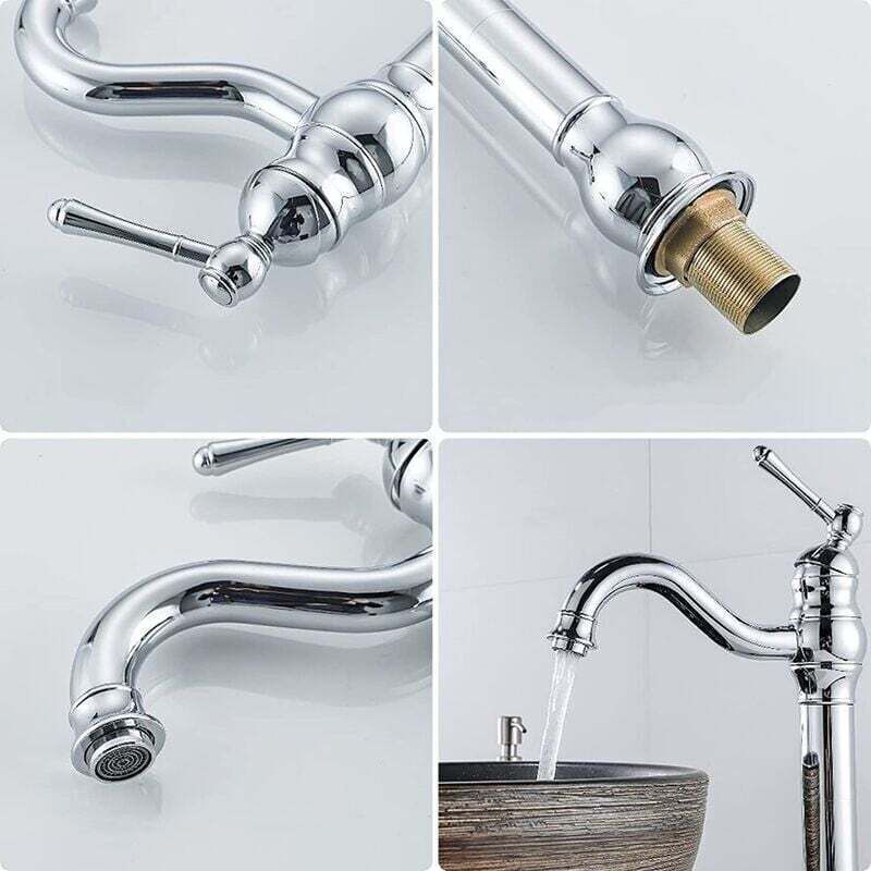 Retro Swivel Basin Mixer Tap, 360 Degree Rotating, Single Lever, High Spout, Hot and Cold Water, Chrome