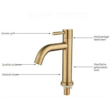 Single Cold Basin Faucet Stainless Steel Bathroom Countertop Sink Faucet 4 Point Interface PVD Basin Faucet