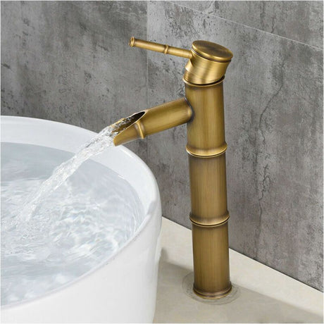 High Bamboo Faucet, Waterfall Basin Mixer Tap, Single Hole Hot and Cold Water Available, Bronze Bathroom Faucet, 3 Joints Break Mouth, 30 x 81 x 20 mm