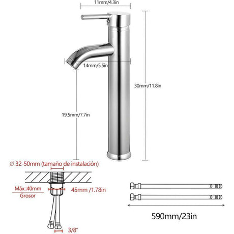 Bathroom Sink Faucet, High Arc Bathroom Sink Mixer Tap, Adjustable Hot and Cold Mixer Tap, Chrome Plated Brass, Silver Grey