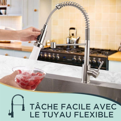 Kitchen Faucet, Kitchen Mixer Tap with 360 Degree Swivel High Arc Sink Sprayer Pull Down Sprayer 2 Modes, Stainless Steel