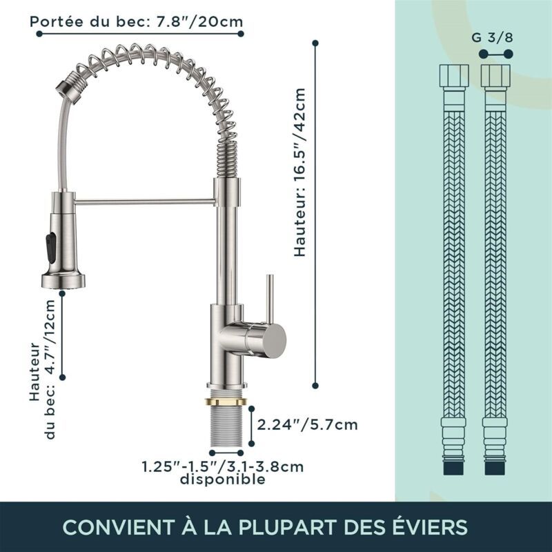 Kitchen Faucet, Kitchen Mixer Tap with 360 Degree Swivel High Arc Sink Sprayer Pull Down Sprayer 2 Modes, Stainless Steel
