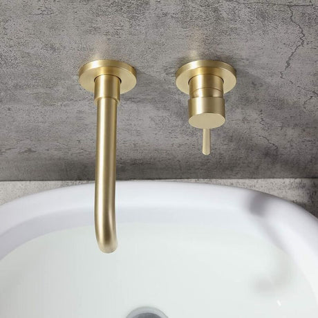 Gold Basin Mixer Tap Solid Brass Wall Mounted Bathroom Sink Faucet Brushed Brass Swivel Spout Basin Mixer Tap