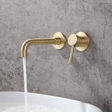 Gold Basin Mixer Tap Solid Brass Wall Mounted Bathroom Sink Faucet Brushed Brass Swivel Spout Basin Mixer Tap