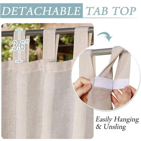 2 Pcs Outdoor Curtain, Patio Curtain, Detachable Sticky Tab Top for Easy and Non-Slip Hanging, Waterproof Outdoor Decking, Natural, 132 x 213 cm