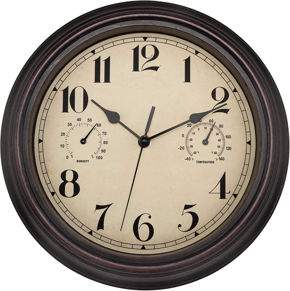 Waterproof Outdoor Wall Clock with Thermometer and Hygrometer, Retro Silent Non-Ticking Battery Operated Quartz Clock for Patio Home Decor, 12 Inch, Bronze