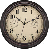 Waterproof Outdoor Wall Clock with Thermometer and Hygrometer, Retro Silent Non-Ticking Battery Operated Quartz Clock for Patio Home Decor, 12 Inch, Bronze