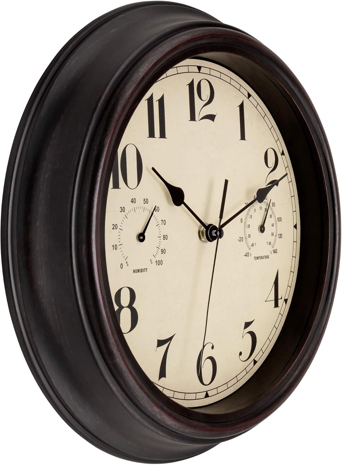 Waterproof Outdoor Wall Clock with Thermometer and Hygrometer, Retro Silent Non-Ticking Battery Operated Quartz Clock for Patio Home Decor, 12 Inch, Bronze