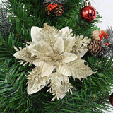 12pcs Christmas Glitter Poinsettia Flowers, Gold Artificial Xmas Flowers for Christmas Tree Ornaments Home Decoration