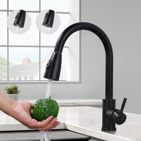 Black Kitchen Faucet, Stainless Steel Pull Down Sprayer Sink Mixer Tap, 2 Spray Modes, High Arc Spout