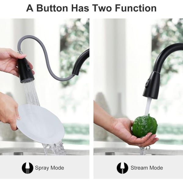 Black Kitchen Faucet, Stainless Steel Pull Down Sprayer Sink Mixer Tap, 2 Spray Modes, High Arc Spout