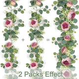 2 Pack Artificial Flower Garlands, 1.8M Pink Purple Peony & Baby's Breath Floral Vine with Eucalyptus Leaves, Hanging Fake Greenery for Wedding Arch, Home Doorway Decor