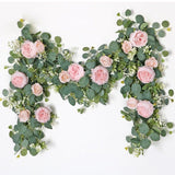 2 Pack Artificial Flower Garlands, 1.8M Pink Purple Peony & Baby's Breath Floral Vine with Eucalyptus Leaves, Hanging Fake Greenery for Wedding Arch, Home Doorway Decor
