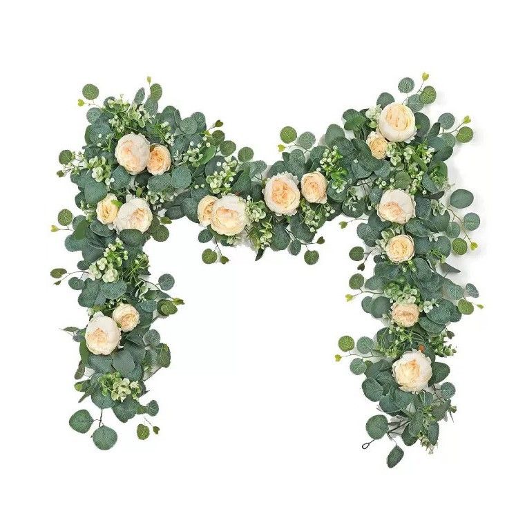 2 Pack Artificial Flower Garlands, 1.8M Pink Purple Peony & Baby's Breath Floral Vine with Eucalyptus Leaves, Hanging Fake Greenery for Wedding Arch, Home Doorway Decor