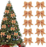 10 Pack Glitter Christmas Bows, Small Pearl Cotton Decorative Bows, Sparkly Bow Ornaments for Christmas Tree, Wreath, Gift Wrapping, Gold