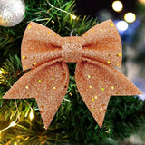 10 Pack Glitter Christmas Bows, Small Pearl Cotton Decorative Bows, Sparkly Bow Ornaments for Christmas Tree, Wreath, Gift Wrapping, Gold