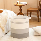Woven Storage Basket with Handles, Gradient Grey Cotton Rope Laundry Basket, Decorative Organizer Bin for Toys, Pillows, Blankets & Clothes, 45 x 50cm
