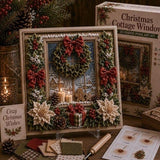 Christmas Wreath 3D Fabric Poke Art Kit, 20 x 20cm No Sew DIY Handcraft Set, Pre-Cut Fabric & Punch Tools Included, Xmas Decor & Gift Making Activity