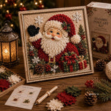 Santa Claus 3D Fabric Poke Art Kit, 20 x 20cm No Sew DIY Handcraft Set, Pre-Cut Fabric & Punch Tools Included, Xmas Decor & Gift Making Activity