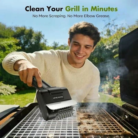 Black Electric Grill Brush, Cordless Rotating BBQ Cleaner with Stainless Steel Bristles, Rechargeable Grill Cleaning Brush for Outdoor Barbecue & Kitchen