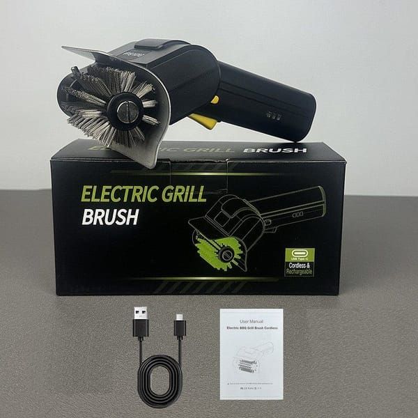 Black Electric Grill Brush, Cordless Rotating BBQ Cleaner with Stainless Steel Bristles, Rechargeable Grill Cleaning Brush for Outdoor Barbecue & Kitchen