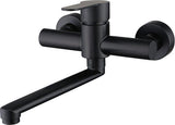 Black Wall Mounted Kitchen & Bathroom Tap, Stainless Steel Single Lever Basin Faucet with Swivel Spout, 26 × 11 CM Wall Mount Water Tap