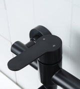 Black Wall Mounted Kitchen & Bathroom Tap, Stainless Steel Single Lever Basin Faucet with Swivel Spout, 26 × 11 CM Wall Mount Water Tap