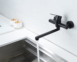 Black Wall Mounted Kitchen & Bathroom Tap, Stainless Steel Single Lever Basin Faucet with Swivel Spout, 26 × 11 CM Wall Mount Water Tap