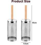Rolling Grilling Basket 2 Pack, 304 Stainless Steel BBQ Grill Basket with Detachable Wooden Handle for Vegetables & Shrimp, 35 x 9.5 cm