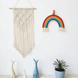 Large White Macrame Wall Hanging, Boho Woven Tapestry Wall Art, 16 x 27.6 Inch Bohemian Wall Decor for Living Room & Bedroom