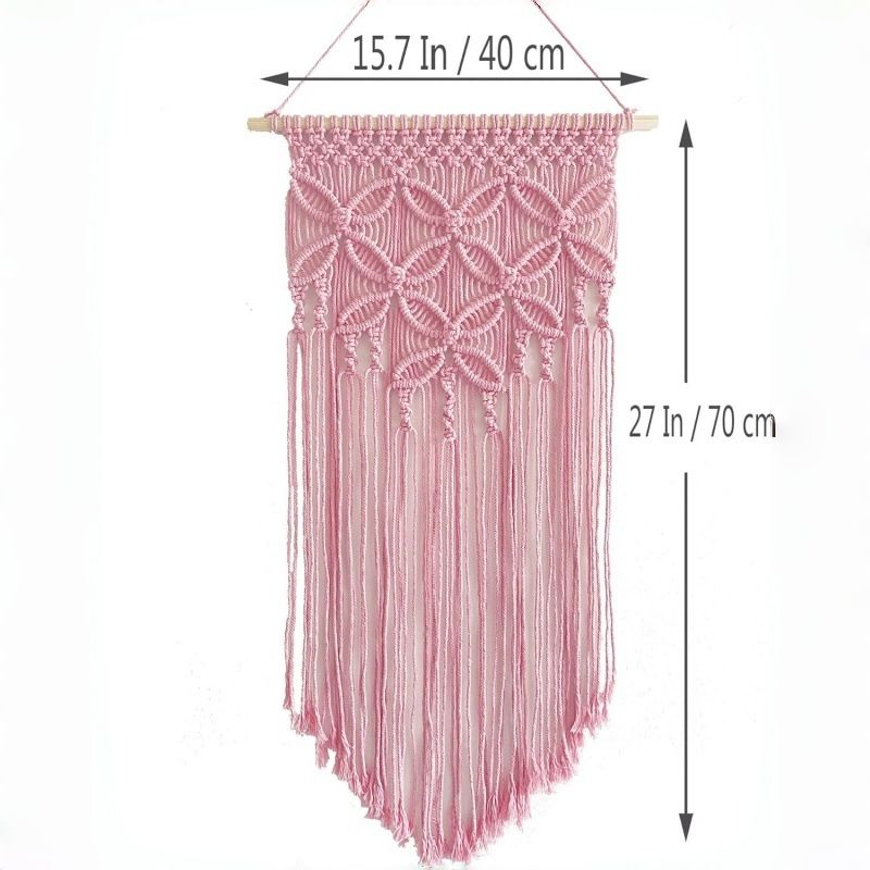 Light Pink Large Macrame Wall Hanging, Boho Woven Tapestry Wall Art, 40 x 70 cm Bohemian Wall Decor for Living Room & Bedroom